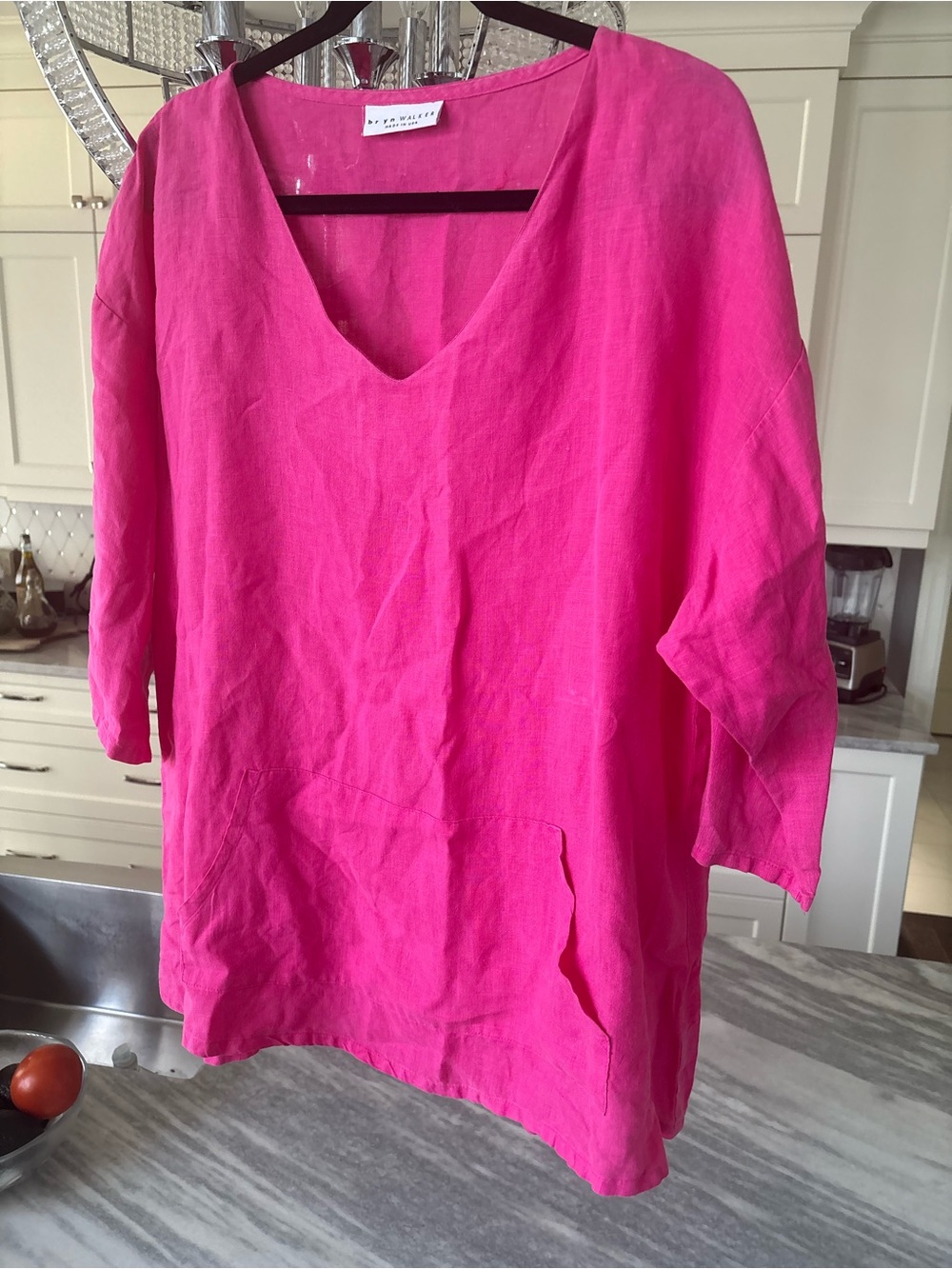 bryn Walker Hot Pink V-Neck Linen Tunic size medium